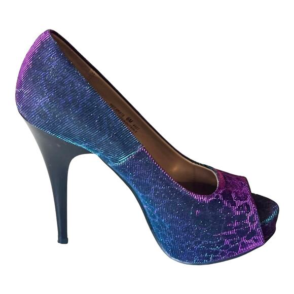 Chinese Laundry Platform Pumps Hot Spots Shoes Women Sz 6 Peep Toe Blue Purple - Picture 7 of 14